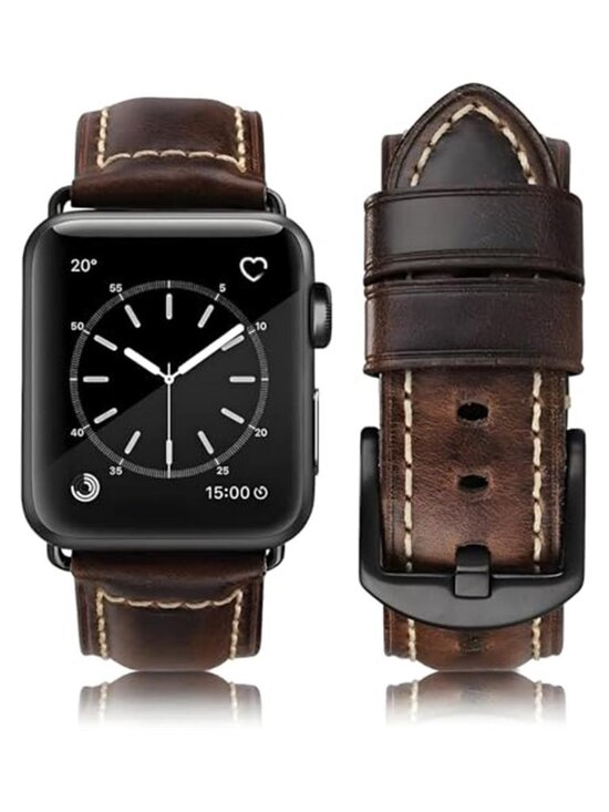 NEW Brown/Black Italian Leather Apple Watch Band main image 4